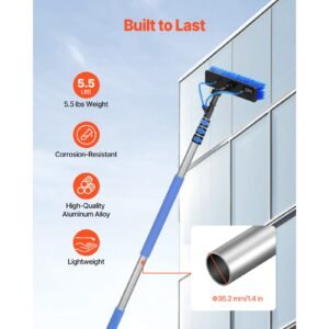water fed pole kit, 12ft solar panel cleaning pole with extendable handle, 180° rotatable brush head & 65.6ft hose, household & outdoor window cleaner tool for caravan solar panel deck
