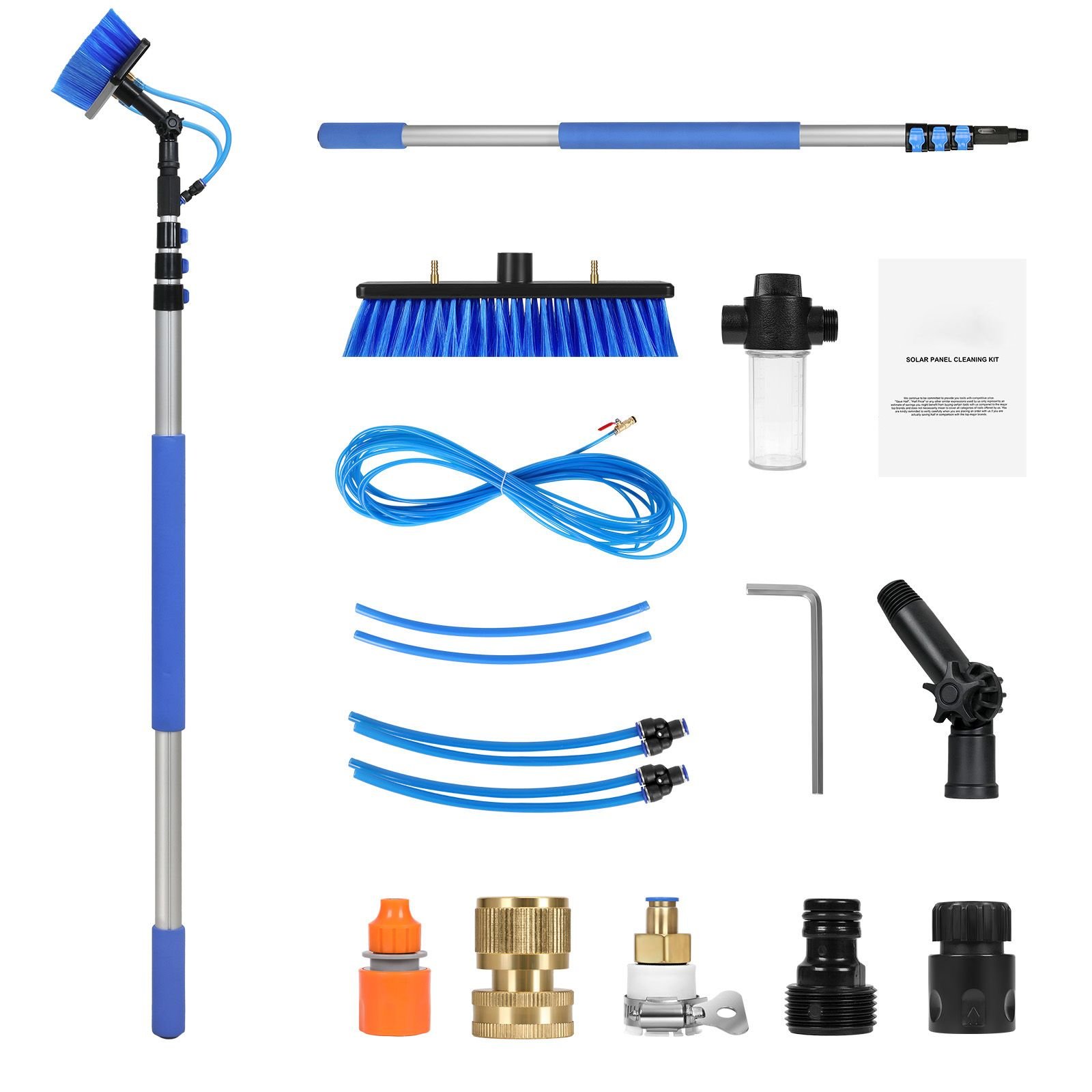 water fed pole kit, 12ft solar panel cleaning pole with extendable handle, 180° rotatable brush head & 65.6ft hose, household & outdoor window cleaner tool for caravan solar panel deck