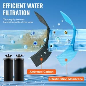 water filters replacement, purification elements, activated carbon replacement filters, easy to replace water filter, gravity water filter system, compatible with most brands, pack of 2, black
