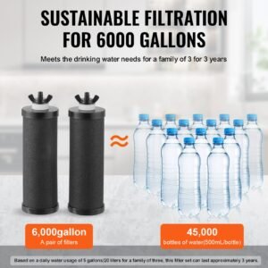 water filters replacement, purification elements, activated carbon replacement filters, easy to replace water filter, gravity water filter system, compatible with most brands, pack of 2, black