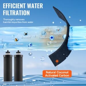 water filters replacement, purification elements, activated carbon replacement filters, easy to replace water filter, gravity water filter system, compatible with most brands, pack of 2, black