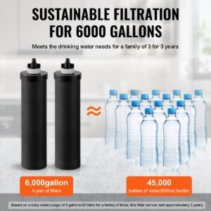 water filters replacement, purification elements, activated carbon replacement filters, easy to replace water filter, gravity water filter system, compatible with most brands, pack of 2, black