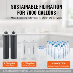 water filters replacement, purification elements, replacement filters, gravity water filter system, compatible with most brands, pack of 4 (2 activated carbon filter + 2 defluorination filter)