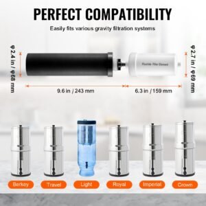 water filters replacement, purification elements, replacement filters, gravity water filter system, compatible with most brands, pack of 4 (2 activated carbon filter + 2 defluorination filter)