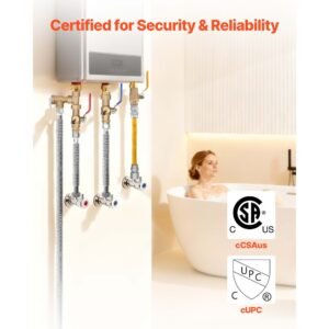 water heater kit, 3/4 inch cold & hot water plumbing repair kit with 600 wog isolation valves, pressure relief valve, dual layer gas hose, compatible with most tankless waters heater brands
