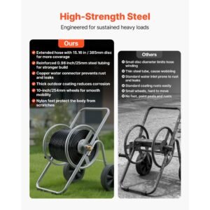 water hose reel cart, 200/300 ft high pressure garden hose cart, hoses reel carts with two wheels, handle & heavy duty mesh storage basket, portable hoses reels for garden watering, car washing