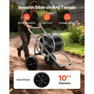 water hose reel cart, 200/300 ft high pressure garden hose cart, hoses reel carts with two wheels, handle & heavy duty mesh storage basket, portable hoses reels for garden watering, car washing