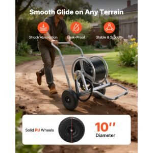 water hose reel cart, 200/300ft high pressure garden hose cart, hoses reel carts with two wheels, handle & heavy duty mesh storage basket, dual purpose portable hoses reels for garden, car, pet