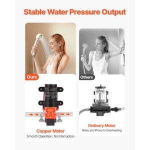 water pressure pump, 12v dc 1.2 gpm (4.5 l/min), 2 chamber self priming diaphragm water pump with 2 hose clamps, 80 psi max pressure, quiet operation, for rv, caravan, marine, garden irrigation