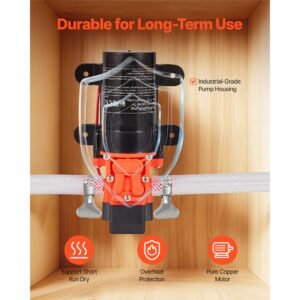 water pressure pump, 12v dc 1.2 gpm (4.5 l/min), 2 chamber self priming diaphragm water pump with 2 hose clamps, 80 psi max pressure, quiet operation, for rv, caravan, marine, garden irrigation