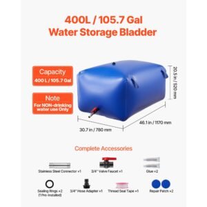 water storage bladder 105.7 gallon large capacity water bag, portable & collapsible soft waters container, leakproof & tear resistant pvc emergency waters storage tank for rv truck & outdoor use