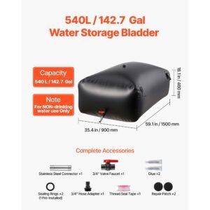 water storage bladder 142.7 gallon large capacity water bag, portable & collapsible soft waters container, leakproof & tear resistant pvc emergency waters storage tank for rv truck & outdoor use