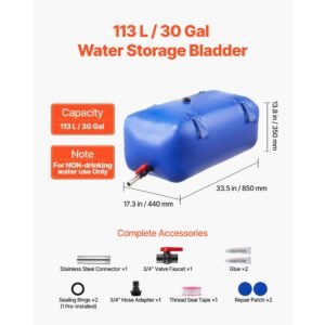 water storage bladder 30 gallon large capacity water bag, portable & collapsible soft waters container, leakproof & tear resistant pvc emergency waters storage tank for rv truck & outdoor use