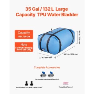 water storage bladder, 35 gallon large capacity tpu soft water bag, portable & collapsible water storage containers, leakproof & wear resistant rv waters tank for camping irrigation outdoor use