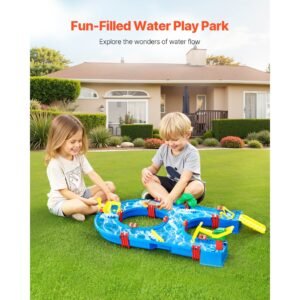 water table for toddlers, kids activity play waterway, outdoor summer water park playset with 39pcs accessories for backyard lawn beach, activity sensory play table for 3+ years boys girls