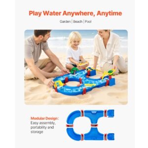 water table for toddlers, kids activity play waterway, outdoor summer water park playset with 39pcs accessories for backyard lawn beach, activity sensory play table for 3+ years boys girls