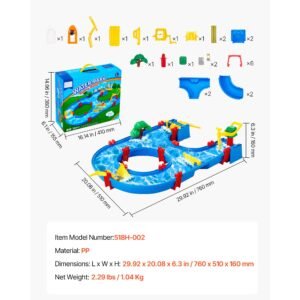 water table for toddlers, kids activity play waterway, outdoor summer water park playset with 39pcs accessories for backyard lawn beach, activity sensory play table for 3+ years boys girls