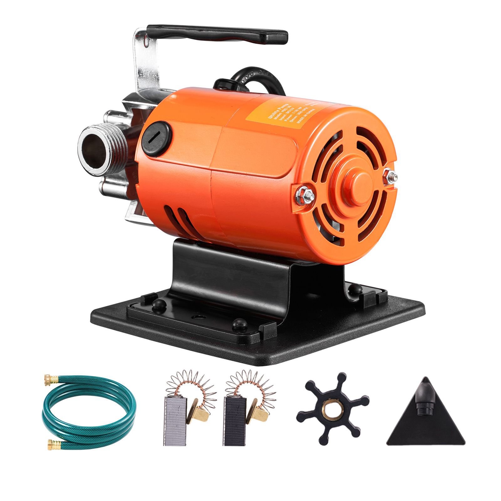 water transfer pump, 120v ac 360 gph 1/10 hp, portable electric utility pump with 6 ft suction hose kit, carbon brushes, impeller, suction strainer, for garden, rain barrel, pool, pond, aquarium