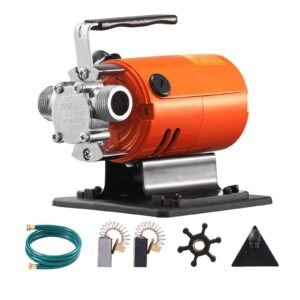 water transfer pump, 120v ac 360 gph 1/10 hp, portable electric utility pump with 6 ft suction hose kit, carbon brushes, impeller, suction strainer, for garden, rain barrel, pool, pond, aquarium