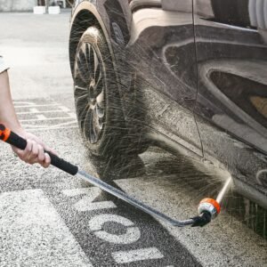 watering wand, 36 inch extra long heavy duty garden hose wand with 8 spray patterns & 180° swivel head, long hose nozzle sprayer with on/off thumb control
