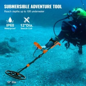 waterproof metal detector, 12" coil, professional rechargeable gold detector, 39 50 in adjustable with lcd 7 modes advanced dsp chip bluetooth headset, ip68 for detecting gold treasure hunting