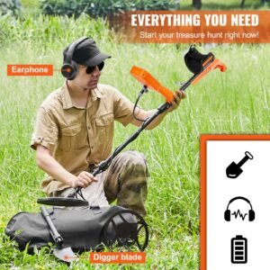 waterproof metal detector, 12" coil, professional rechargeable gold detector, 39 50 in adjustable with lcd 7 modes advanced dsp chip bluetooth headset, ip68 for detecting gold treasure hunting