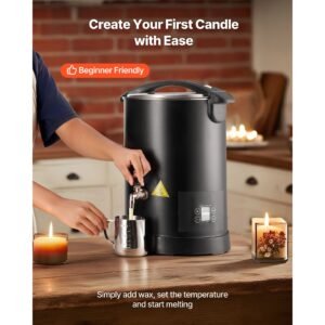 wax melter for candle making, 10.6 qts, fast and even heating, with easy pour spout and temp digital display, hourglass base for non stick smooth flow, wax melting pot for making candles soaps