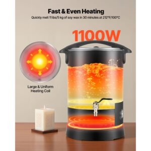 wax melter for candle making, 10.6 qts, fast and even heating, with easy pour spout and temp digital display, hourglass base for non stick smooth flow, wax melting pot for making candles soaps