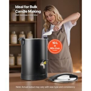 wax melter for candle making, 10.6 qts, fast and even heating, with easy pour spout and temp digital display, hourglass base for non stick smooth flow, wax melting pot for making candles soaps