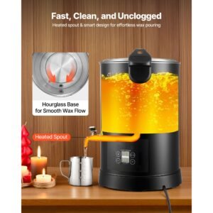 wax melter for candle making, 10.6 qts, fast and even heating, with easy pour spout and temp digital display, hourglass base for non stick smooth flow, wax melting pot for making candles soaps
