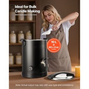 Wax Melter for Candle Making, 10.6 Qts, Fast and Even Heating, with Easy Pour Spout and Temperature Control, Hourglass Base for Non-Stick Smooth Flow, Wax Melting Pot for Making Candles Soaps