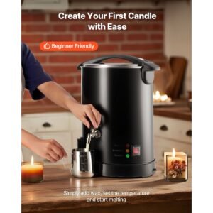 wax melter for candle making, 10.6 qts, fast and even heating, with easy pour spout and temperature control, hourglass base for non stick smooth flow, wax melting pot for making candles soaps