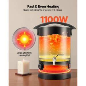 wax melter for candle making, 10.6 qts, fast and even heating, with easy pour spout and temperature control, hourglass base for non stick smooth flow, wax melting pot for making candles soaps