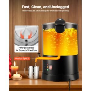 wax melter for candle making, 10.6 qts, fast and even heating, with easy pour spout and temperature control, hourglass base for non stick smooth flow, wax melting pot for making candles soaps