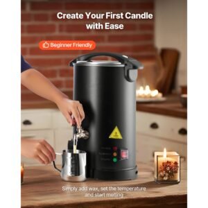 wax melter for candle making, 5.3 qts, fast and even heating, with easy pour spout and temperature control, hourglass base for non stick smooth flow, wax melting pot for making candles soaps