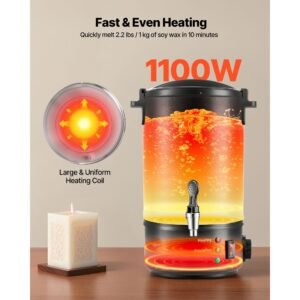 wax melter for candle making, 5.3 qts, fast and even heating, with easy pour spout and temperature control, hourglass base for non stick smooth flow, wax melting pot for making candles soaps