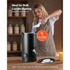 wax melter for candle making, 5.3 qts, fast and even heating, with easy pour spout and temperature control, hourglass base for non stick smooth flow, wax melting pot for making candles soaps