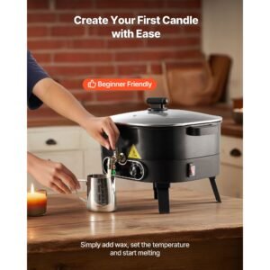 wax melter for candle making, 6.3 qts, fast and even heating, with easy pour spout and temperature control, grooved base for non stick and smooth flow, wax melting pot for making candles soaps
