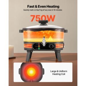 wax melter for candle making, 6.3 qts, fast and even heating, with easy pour spout and temperature control, grooved base for non stick and smooth flow, wax melting pot for making candles soaps