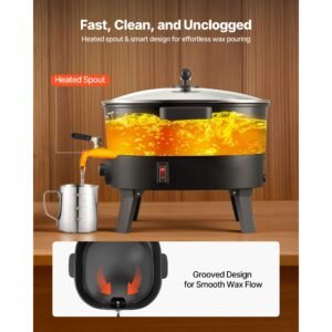 wax melter for candle making, 6.3 qts, fast and even heating, with easy pour spout and temperature control, grooved base for non stick and smooth flow, wax melting pot for making candles soaps