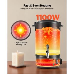 wax melter for candle making, 8.5 qts, fast and even heating, with easy pour spout and temperature control, grooved base for non stick and smooth flow, wax melting pot for making candles soaps