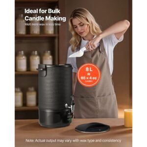 wax melter for candle making, 8.5 qts, fast and even heating, with easy pour spout and temperature control, grooved base for non stick and smooth flow, wax melting pot for making candles soaps