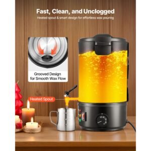 wax melter for candle making, 8.5 qts, fast and even heating, with easy pour spout and temperature control, grooved base for non stick and smooth flow, wax melting pot for making candles soaps