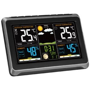weather station indoor outdoor, 7.5 in color display, wireless digital home weather station, with sensor atomic clock adjustable backlight forecast data calendar alarm alert temperature no wifi