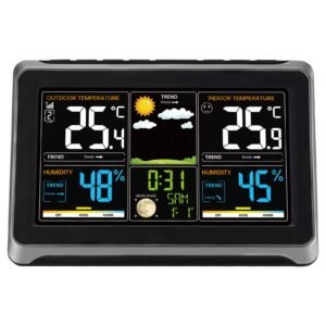 weather station indoor outdoor, 7.5 in color display, wireless digital home weather station, with sensor atomic clock adjustable backlight forecast data calendar alarm alert temperature no wifi