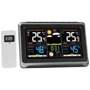 weather station indoor outdoor, 7.5 in color display, wireless digital home weather station, with sensor atomic clock adjustable backlight forecast data calendar alarm alert temperature no wifi
