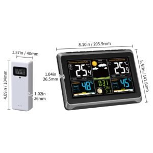 weather station indoor outdoor, 7.5 in color display, wireless digital home weather station, with sensor atomic clock adjustable backlight forecast data calendar alarm alert temperature no wifi