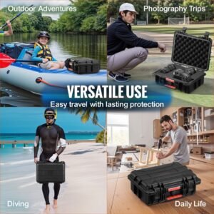 weatherproof hard case, heavy duty protective dry box case with pre cut foam, and retractable pull handles for travel, hunting, military, tactical, ip67 waterproof case for cameras (40x32x16.6)