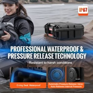 weatherproof hard case, heavy duty protective dry box case with pre cut foam, and retractable pull handles for travel, hunting, military, tactical, ip67 waterproof case for cameras (40x32x16.6)