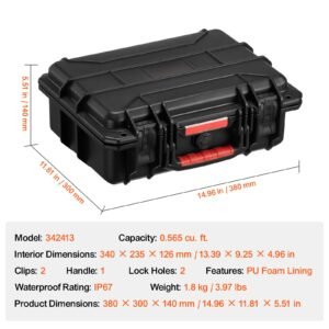 weatherproof hard case, heavy duty protective dry box case with pre cut foam, and retractable pull handles for travel, hunting, military, tactical, ip67 waterproof case for cameras (40x32x16.6)